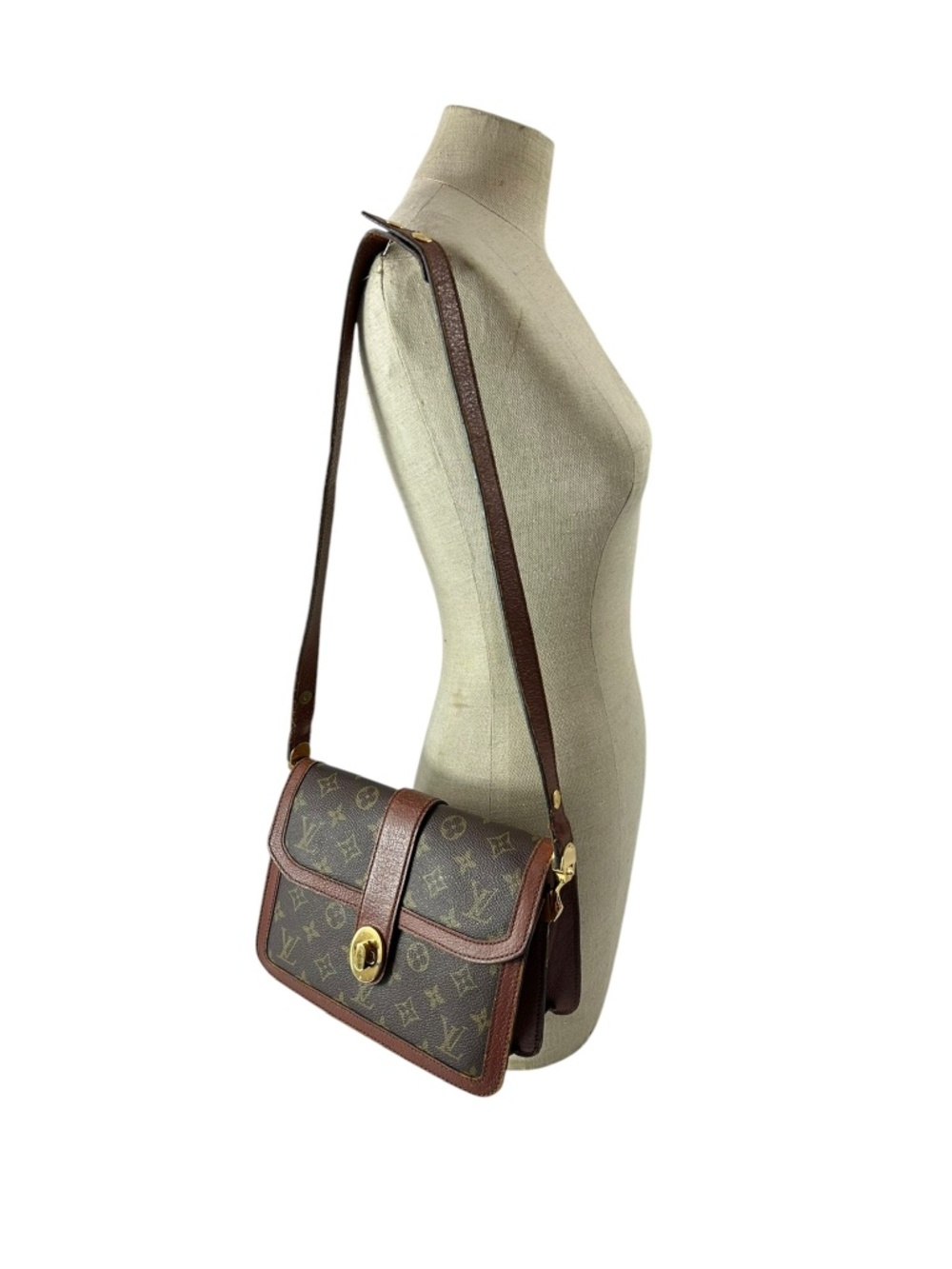 Vintage LOUIS VUITTON Brown Leather Monogram Sac Vendome Shoulder Bag France